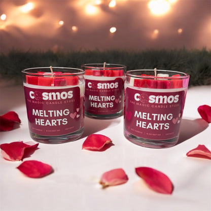romantic photo of three melting hearts candle
